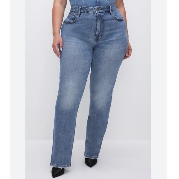 Good American Good Icon Straight Jeans Medium Light Wash Women’s Size 18 - Picture 1 of 6
